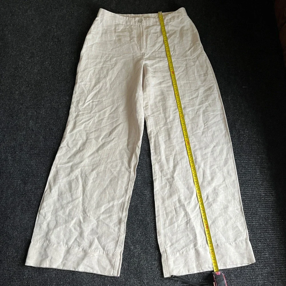 HM Linen Blend Wide Leg Trousers Beige High Waisted Pants Sz 8 lightweight flowy